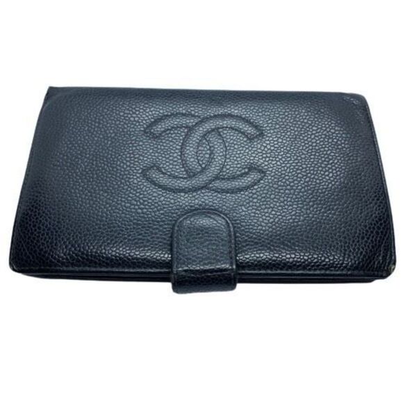 Authentic Chanel Vintage Black Caviar Pebbled Leather Long Wallet - Picture 1 of 12